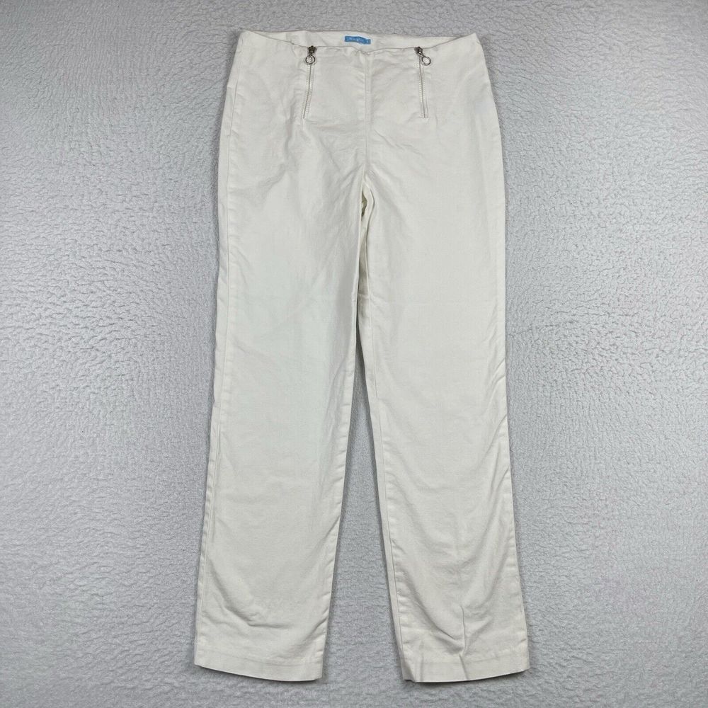 J Mclaughlin Pants Womens Size 6 White Coastal Beachy Zippers Trousers Corporate